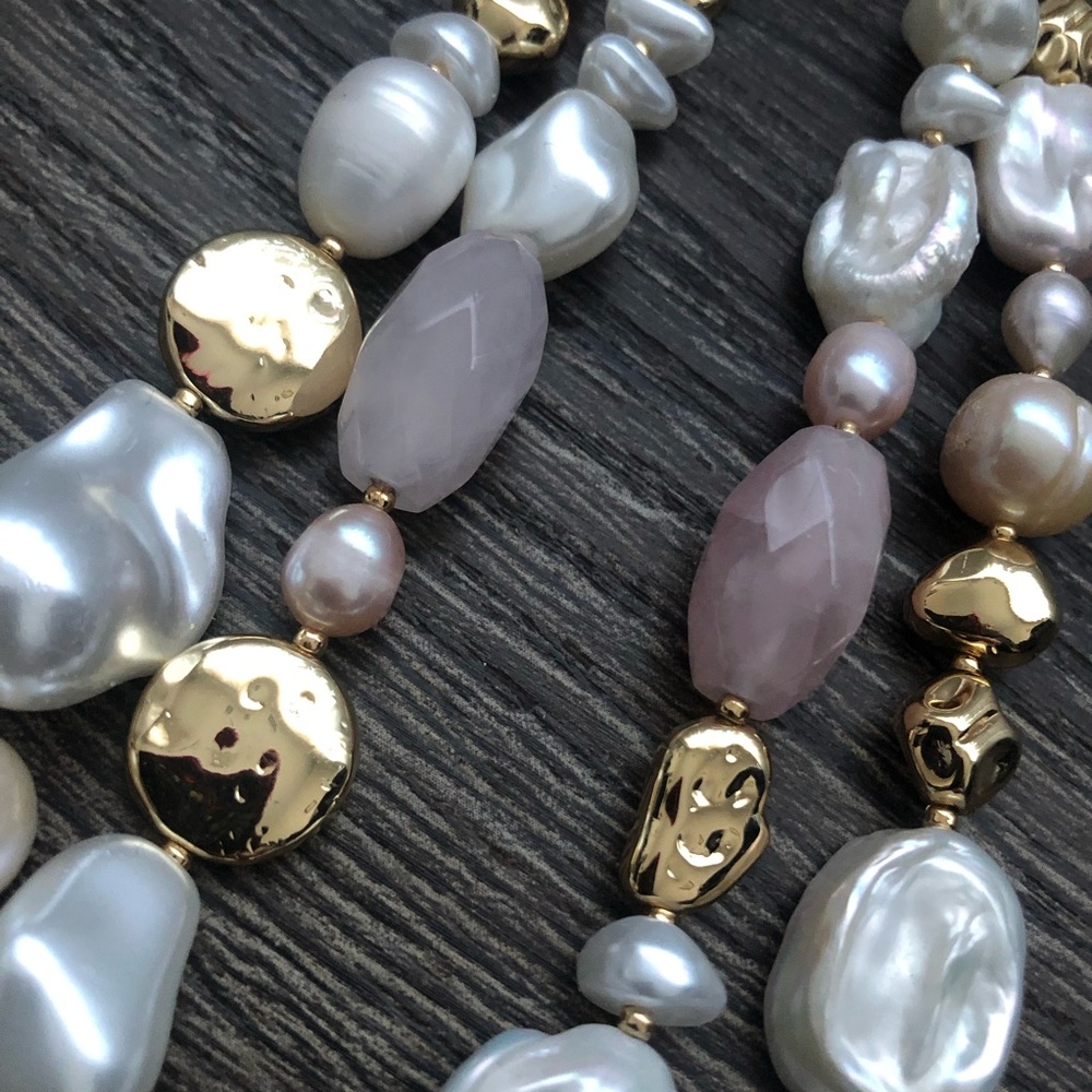 Beautiful Pear/Natural Stone Two-String Necklace … - image 4